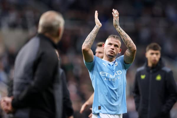 CHANCE: For former Leeds United star Kalvin Phillips, above, pictured applauding the Manchester City fans after Wednesday night's Carabao Cup exit at Newcastle United. Photo by George Wood/Getty Images.