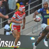 Maika Sivo on the charge for Leeds Rhinos against St Helens. Picture by Steve Riding.