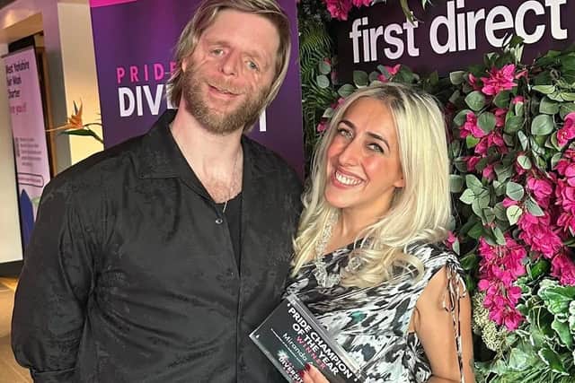 Judge Jono Lancaster with award winner Miranda Ariah