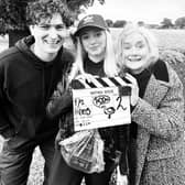 Writer Hugh Stubbins and director Joanna Vymeris with actor Sophie Thompson.