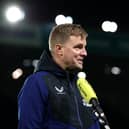 LEEDS, ENGLAND - JANUARY 22: Eddie Howe, Manager of Newcastle United speaks to the press after their sides victory during the Premier League match between Leeds United and Newcastle United at Elland Road on January 22, 2022 in Leeds, England. (Photo by George Wood/Getty Images)