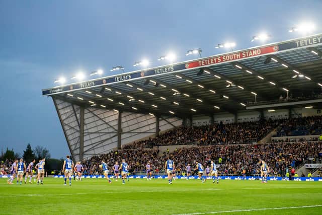 Leeds Rhinos in action against Hull KR - who are the only team above them on the grading table - in April. Picture by Allan McKenzie/SWpix.com.