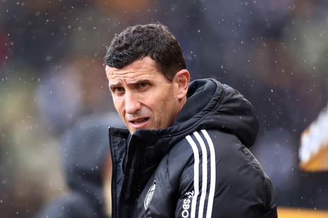 WOLVERHAMPTON, ENGLAND - MARCH 18: Javi Gracia, Manager of Leeds United, looks on prior to the Premier League match between Wolverhampton Wanderers and Leeds United at Molineux on March 18, 2023 in Wolverhampton, England. (Photo by Naomi Baker/Getty Images)
