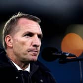LEEDS, ENGLAND - NOVEMBER 07: Brendan Rodgers, Manager of Leicester City speaks to the media following the Premier League match between Leeds United  and  Leicester City at Elland Road on November 07, 2021 in Leeds, England. (Photo by Naomi Baker/Getty Images)