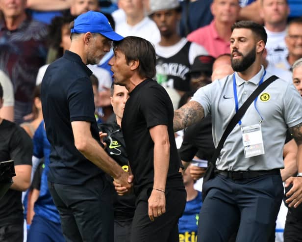 CLASH: Between Chelsea's Thomas Tuchel, left, and Tottenham Hotspur's Antonio Conte, right, which could have consequences, or not, on Sunday's clash against Leeds United at Elland Road. Photo by GLYN KIRK/AFP via Getty Images.