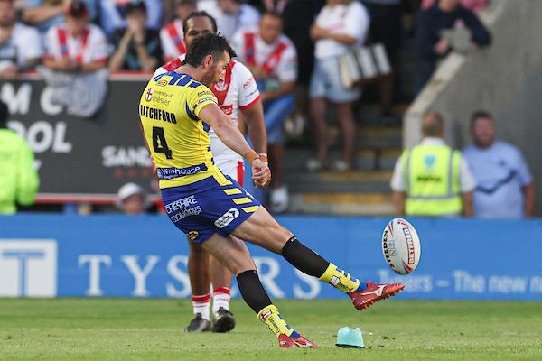 It started so well, but this won't be Warrington's year according to the bookies, who rate them a 6/1 shot for Old Trafford glory.
(Picture shows Stefan Ratchford landing a goal in last week's defeat by St Helens.)