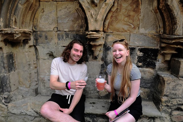Matt Skinner and Elise Gaff find a relaxing place in the abbey.