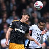 Leeds United's Austrian defender Maximilian Wober (L) vies with Fulham's Dutch defender Kenny Tete (R) (Photo by JUSTIN TALLIS/AFP via Getty Images)