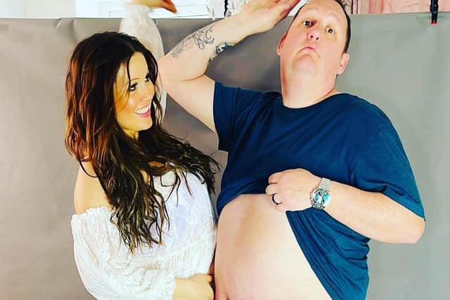 In the video of the photoshoot Danny also showed off his belly ‘bump’ alongside his wife-to-be Sophie