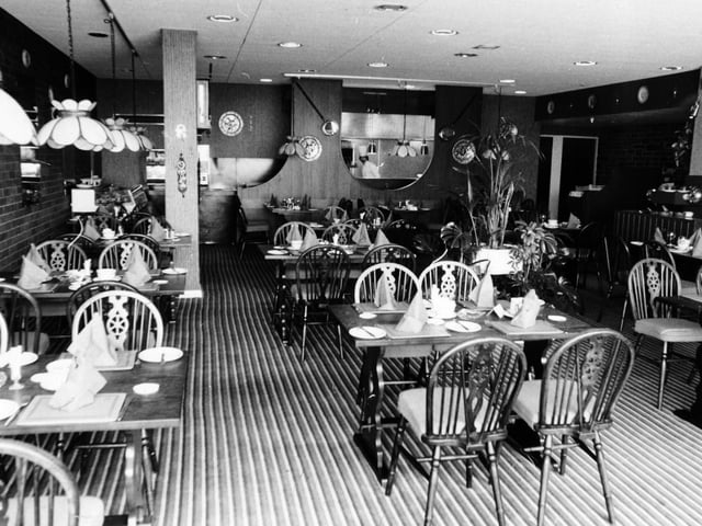 Did you enjoy a meal here back in the day? The Stakis Windmill Hotel dining area pictured in May 1982.