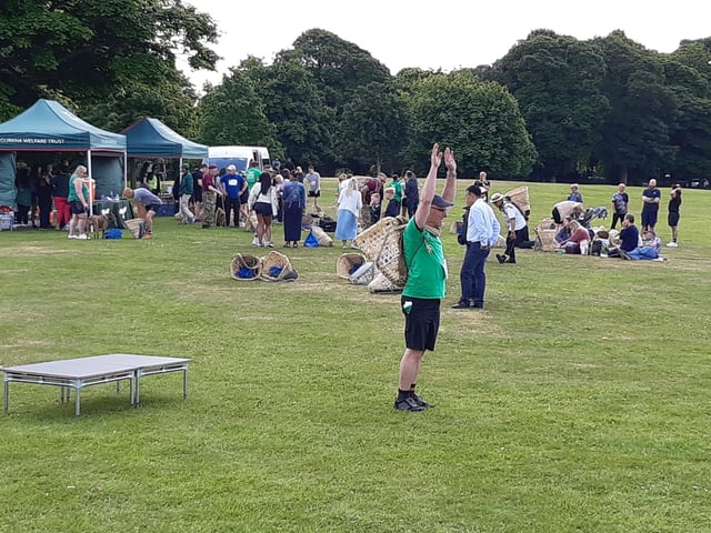 A participant limbers up before tackling the course.