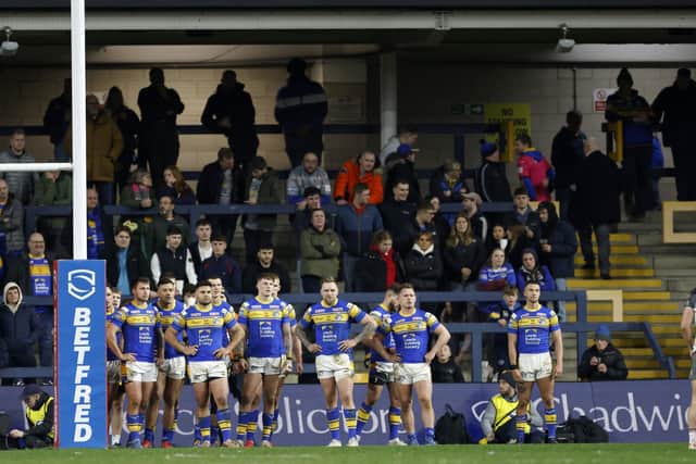 Leeds Rhinos players look dejected as Hull take a 30-0 lead at Headingley last year. They visit again in Super League round two. Picture by Richard Sellers/PA Wire.