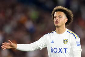 LEEDS, ENGLAND - AUGUST 18: Ethan Ampadu of Leeds United reacts during the Sky Bet Championship match between Leeds United and West Bromwich Albion at Elland Road on August 18, 2023 in Leeds, England. (Photo by George Wood/Getty Images)