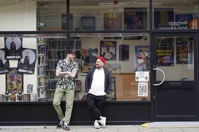 Callum Trout and Nathan Birkenshaw outside RBT Video in Northgate, Wakefield. Picture: Scott Merrylees