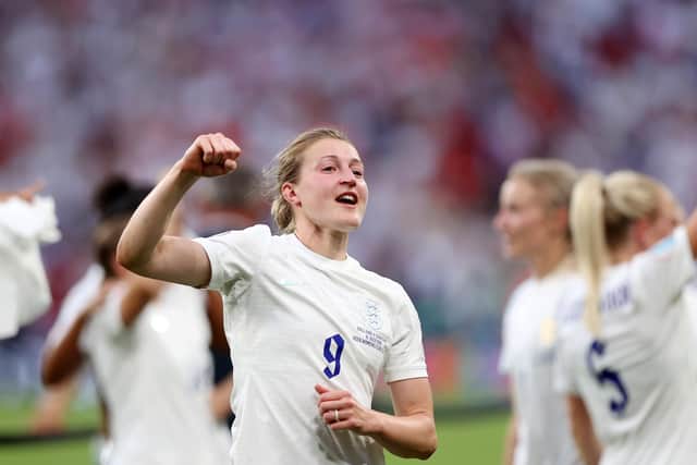 LONDON, ENGLAND - JULY 31: of England celebrates after her teams victory during the UEFA Women's Euro 2022 final match between England and Germany at Wembley Stadium on July 31, 2022 in London, England. (Photo by Naomi Baker/Getty Images)