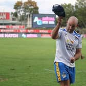 Rohan Smith takes his hat off to Rhinos' fans after the comeback win at Catalans. Picture by Manuel Blondeau/SWpix.com.
