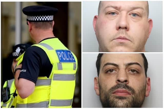 Beaumont (top right) and Gavin were jailed today at Leeds Crown Court.
