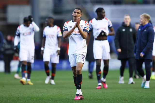 THRIVING: Leeds United loanee Cody Drameh, front, at Luton Town. Photo by Cameron Smith/Getty Images.
