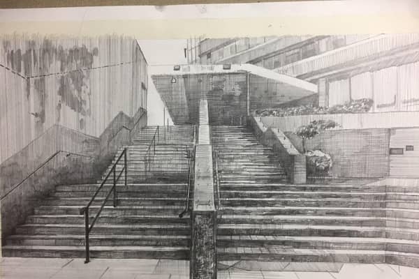 Drawing of the Merrion Centre by Adam Stone