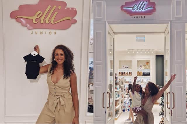 Laura Grayson and her daughter Ariyah outside Elli Junior in Dubai Mall, which now stocks Little Black Outfit (Photo by Laura Grayson)