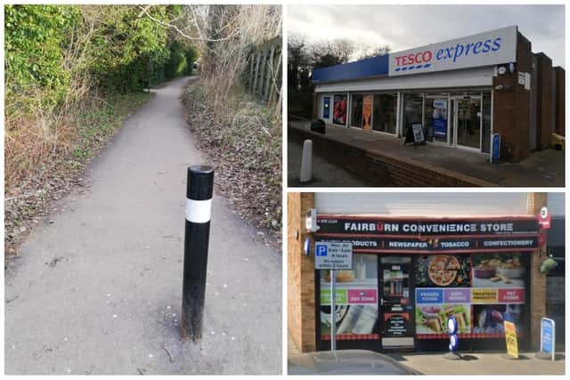 Siberry was "appearing to be masturbating" in front of a dog walker in a walkway off Ninelands Lane in Garforth. He also terrorised staff at Tesco and attacked a worker at Fairburn Convenience Store. (pic by National World / Google Maps)