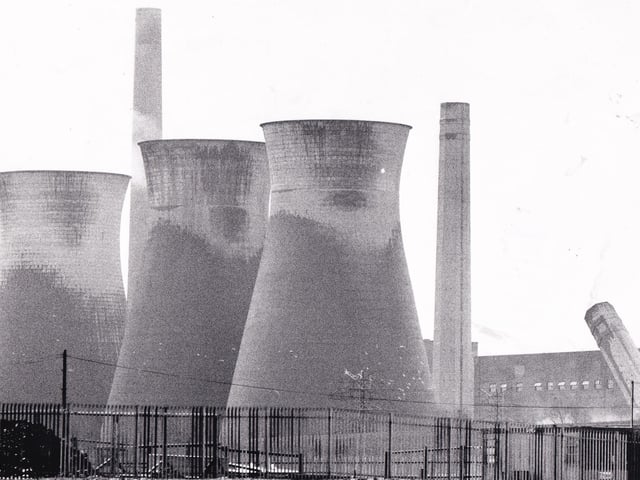 This 370ft chimney, one of two at the Skelton Grange 'A' power station is pictured as it is felled by Leeds Demolition Company in November 1988. It crumbed into a pile of rubble next to the remaining chimney.