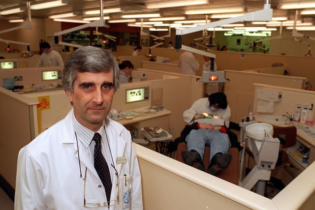 Professor William Hume, director of Leeds Dental Institute. mPictured in the background students at work at the school.
