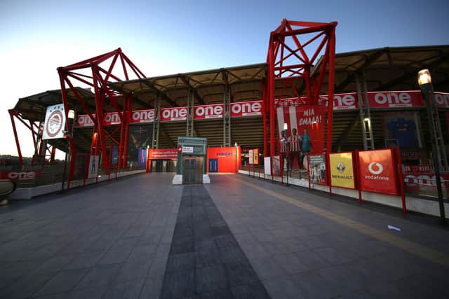 GOING GREEK? Olympiacos, above, are reportedly eyeing former Leeds United assistant Carlos Corberan as their new head coach. 
Photo by UEFA - Handout/UEFA via Getty Images.