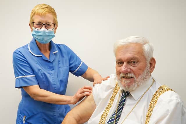 The Lord Mayor of Leeds, Coun Robert W Gettings, gets vaccinated.