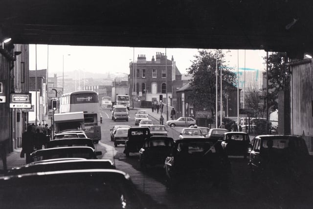 The Dark Arches looking up Neville Street in October 1980.