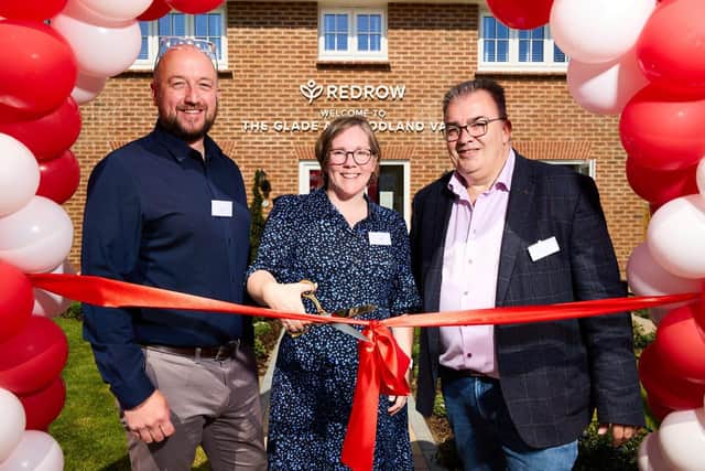 Jon Handley Redrow Yorkshire MD, Zarach's Ellie McGrath and Steve Jackson sales director at Redrow Y