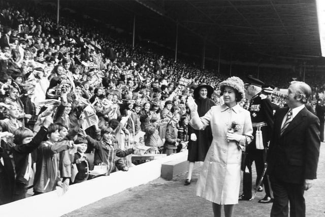 Some 40,000 children entertained The Queen at Elland Road in July 1977 by taking part in various sporting activities. The Queen and Prince Phillip were driven around the stadium in an open-top Range Rover, before the royal couple departed for the Great Yorkshire Show at Harrogate.