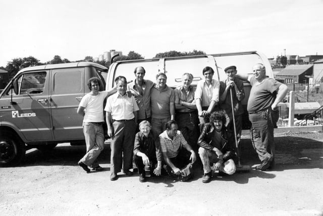The Gipton 'Clean Sweep' team taken at the Stanley Road public tip in the spring of 1984. The 'Clean Sweep' programme had been rolled out by Leeds City Council in the autumn of 1983 at a cost of £1.3 million. Pictured in front of their vehicle with the Leeds logo are, back row from left, Jim Potts, Jo Hall, Vic Miller, Billy Wilkinson, Bill Lowry, Bernard Ruddock, Albert Vickers and Stan Ryles. Front row, from left, are David Whaley, Steven Cundill and Jimmy Kennedy.