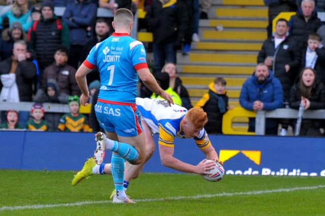 Luis Roberts, a try scorer on Boxing Day, is one of the players who could step in if Rhinos pick up injuries in the backs. Picture by Steve Riding.