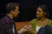 Carla Harrison-Hodge and Emilio Iannucci are directed by Paul Robinson in Nick Payne’s romantic drama Constellations which is played out within a prism of fibre optics at the Stephen Joseph Theatre