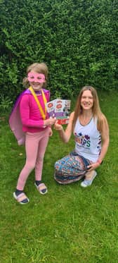 SNAPS Corporate Partnerships Manager Debbie Hardy with Amayah Harding, supporting this year's Superhero Challenge