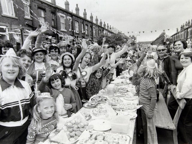 A street party in full swing at Back Cross Flatts Place in June 1977 to celebrate the Queen's Silver Jubilee.