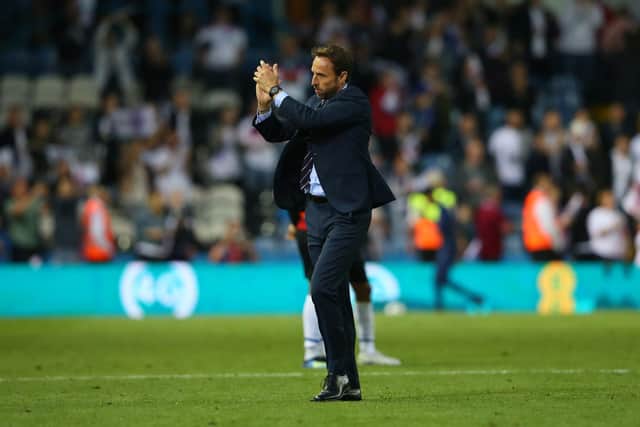 APPRECIATION: England boss Gareth Southgate applauds the Elland Road crowd after the victory against Costa Rica at Leeds United's home back in June 2018.
Photo by Alex Livesey/Getty Images.