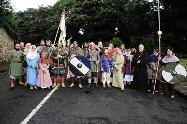 The Ormsheim Vikings and friends line up for the festivities. (pic by Steve Riding)