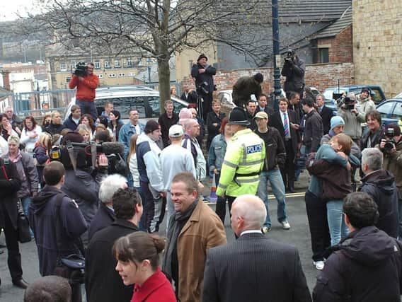 A heavy police and media presence outside Dewsbury Magistrates' Court before Karen Matthews made her first appearance after being charged with the kidnapping of her daughter, Shannon.