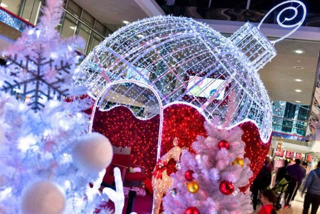 Santa's Christmas bauble-shaped grotto in the main mall at The Merrion Centre