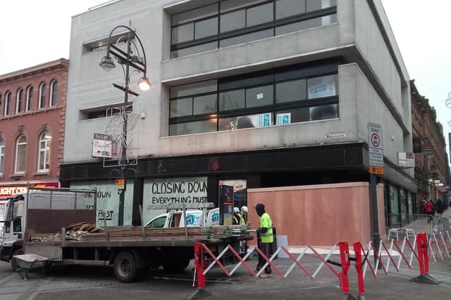 Work has begun on the site at the corner of Briggate and The Headrow.
