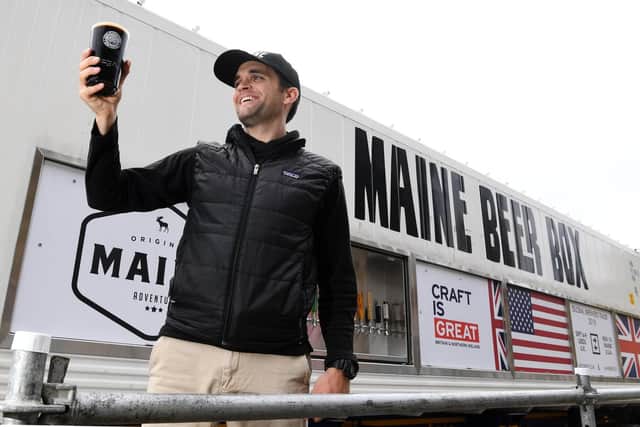 Sean Sullivan toasts the Maine Beer Box at Leeds International Beer Festival.
