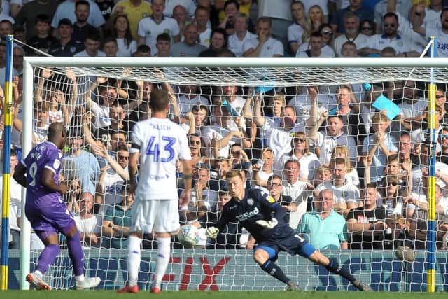 Peacock-Farrell faces a Benik Afobe penalty during Leeds' opening day win over Stoke City.