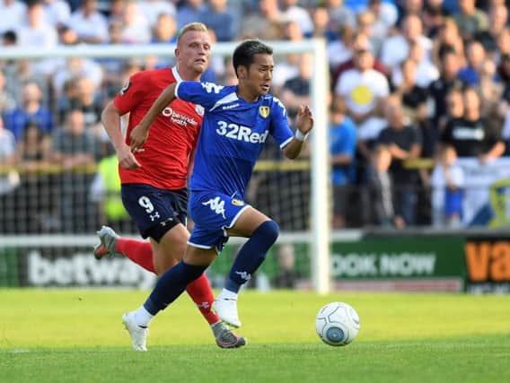 Leeds United's Yosuke Ideguchi during a pre-season friendly at York City in July. The midfielder has suffered a serious knee injury on loan in Germany.