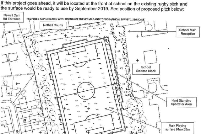 The proposed plan of the sports pitch sent in a letter to residents by Prince Henry's Grammar School.
