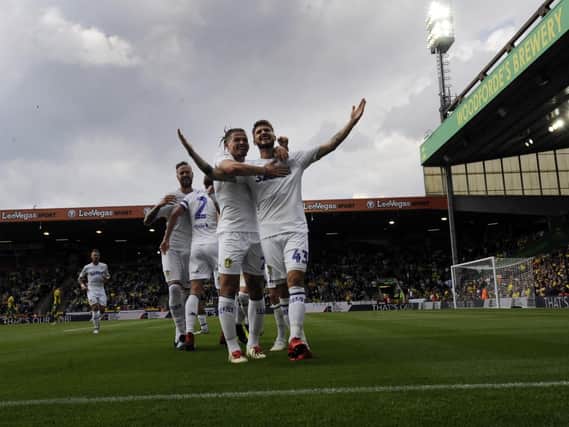 Leeds United Mateusz Klich celebrates against Norwich City.