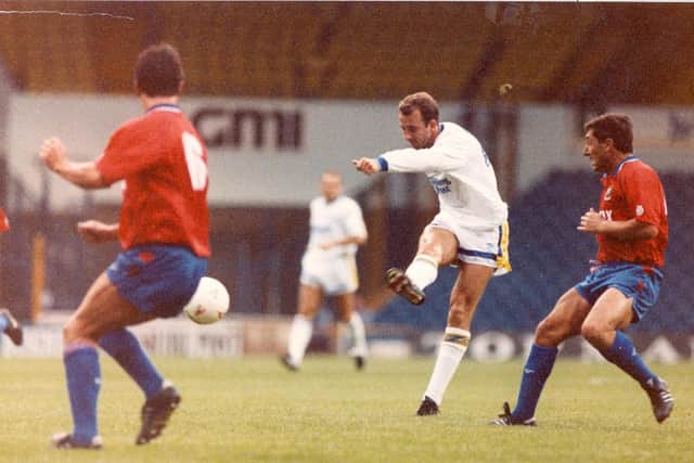 Gary McAllister cracks home a superb 30-yarder in this pre-season friendly at Elland Road, watched by 3,931 fans.