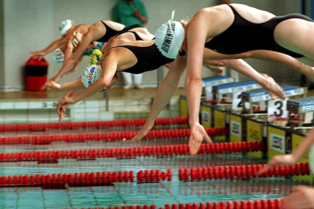 The start of the Ladies 100m Breaststroke Final in the ASA Championships at Leeds International Pool in 1996.
