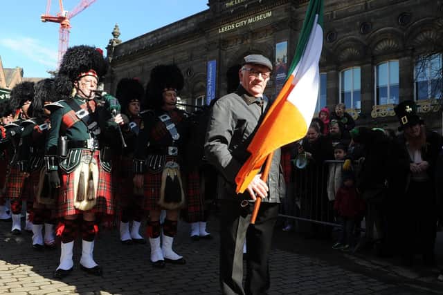 The Leeds Pipe Band outside Leeds City Museum